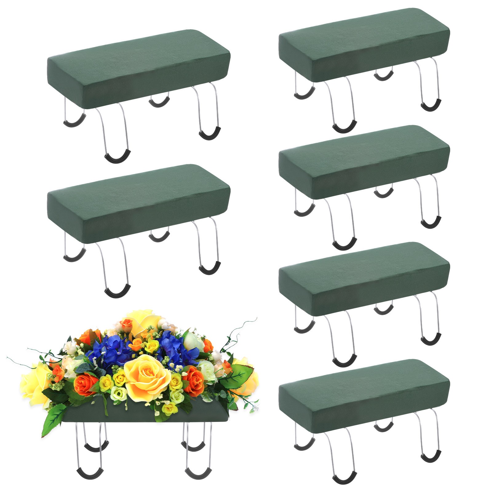 6-Pack Headstone Flower Saddle, 11 Inch Flower Holder W Floral Foam