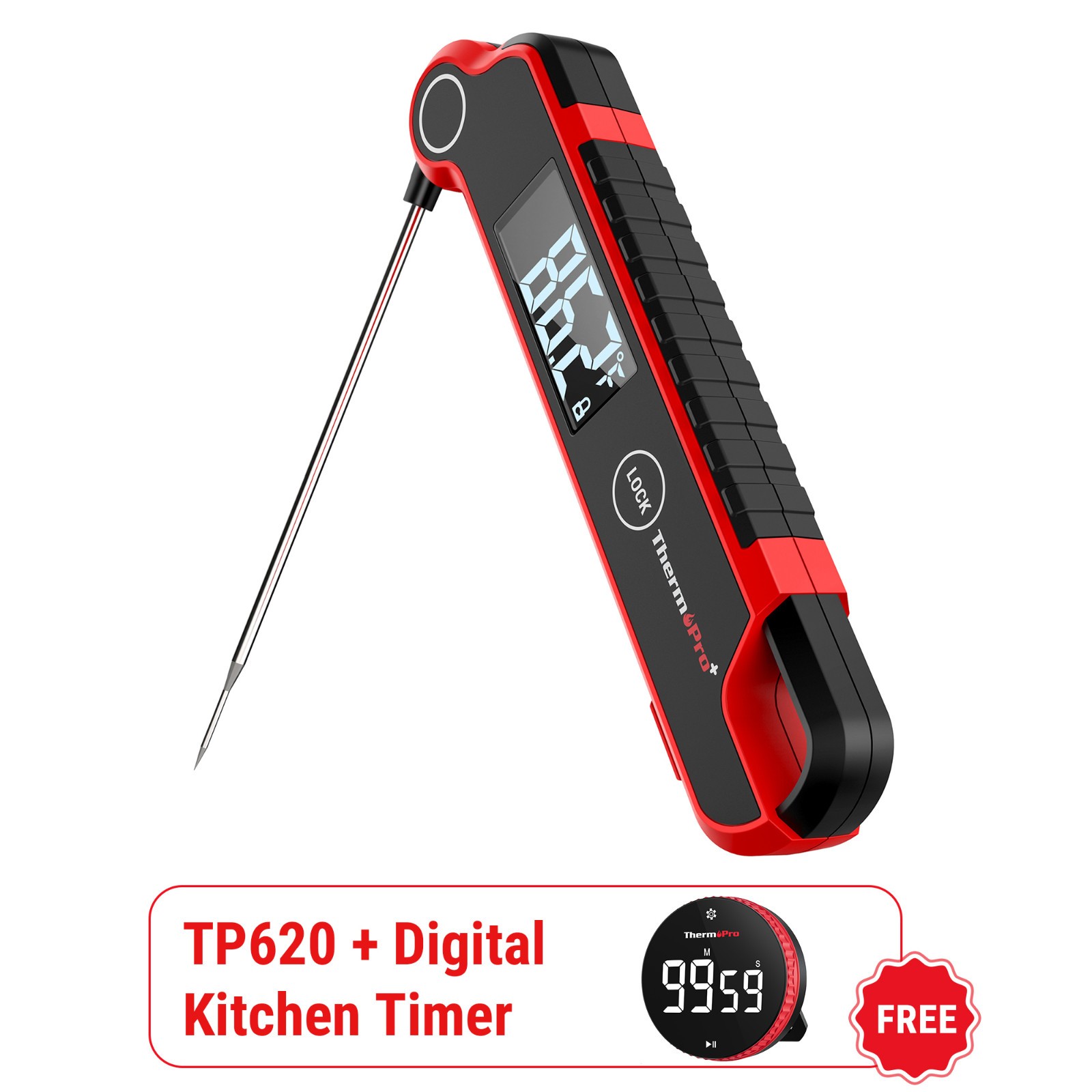 TempPro TP620 Instant Read Meat Thermometer 0.5s AutoRotating Waterproof Backlit
