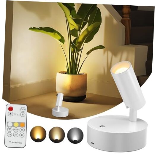 Wireless Led Spotlight Indoor, Plant Spotlight Indoor with Remote White