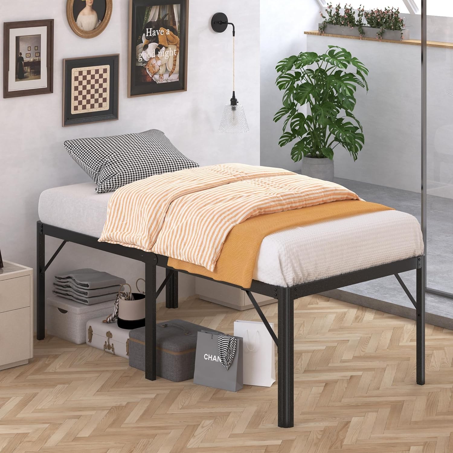 24 Inch High Twin Bed Frames with Rounded Corner, Heavy Duty Metal Twin Platform