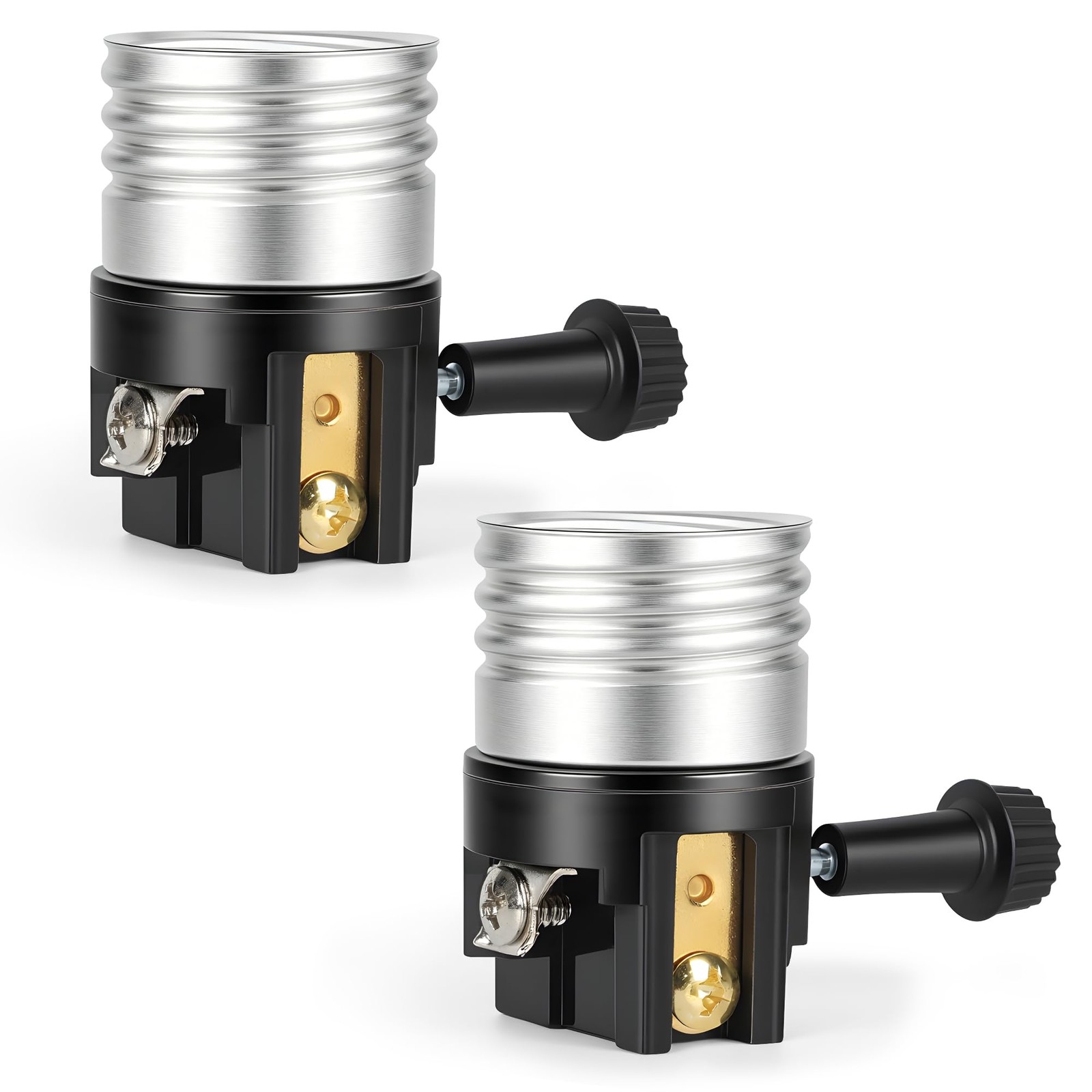 UL Listed E26/E27 Lamp Socket Replacement, Light Socket, 2 Pack Black