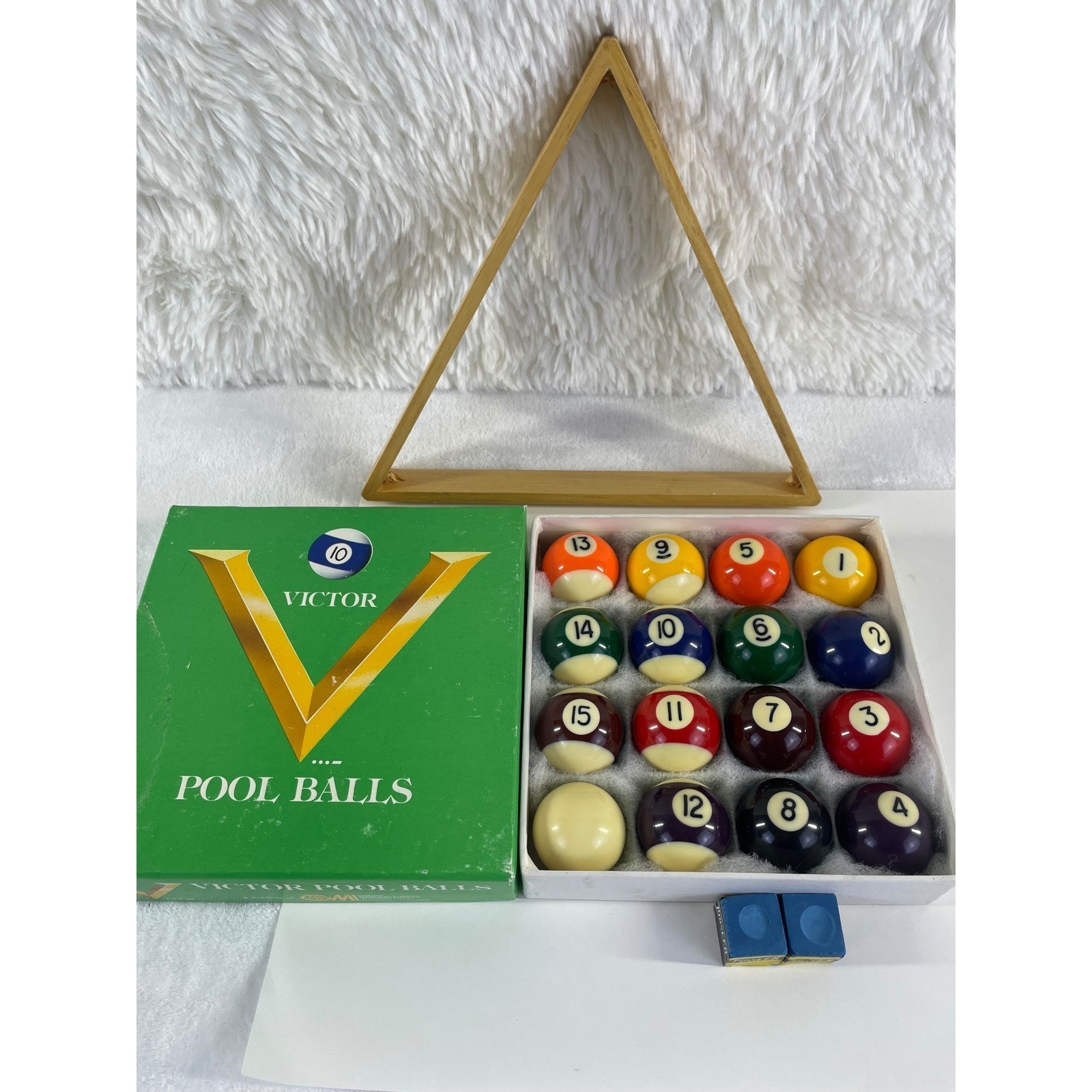 Victor Pool Balls Set GMI 1.5 Inch Billiard Balls Wooden Triangle Chalk Boxed