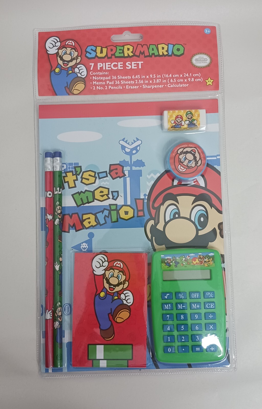 Super Mario 7 Piece Set Stationary w/ Calculator New in Package