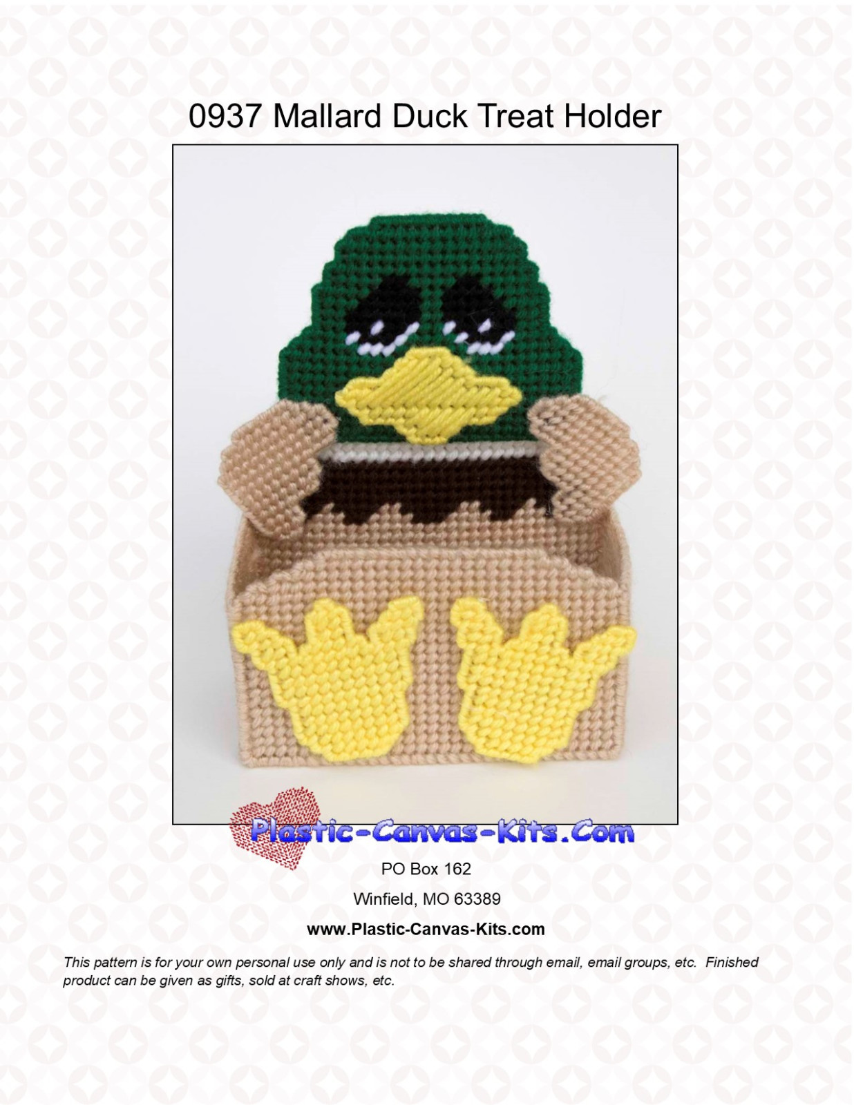 Mallard Duck Treat Holder- Plastic Canvas Pattern or Kit