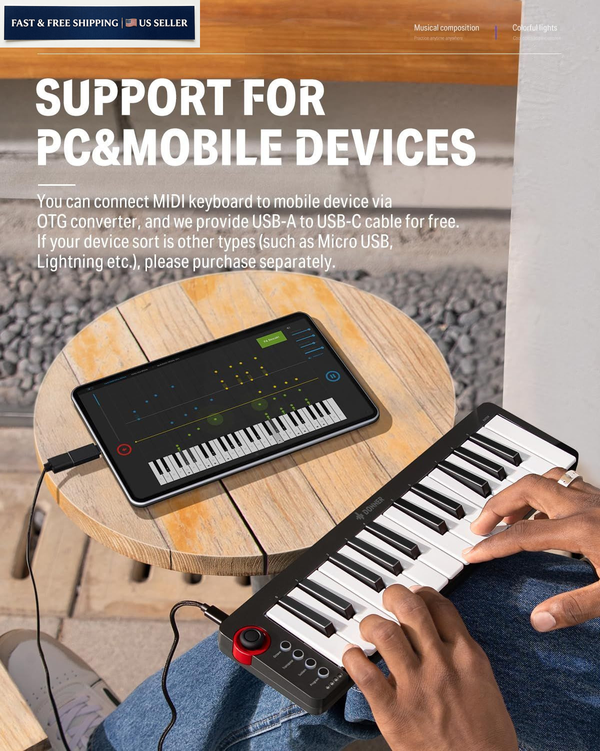Donner Mini MIDI Keyboard N-25, 25 Key Controller Gifts for Black