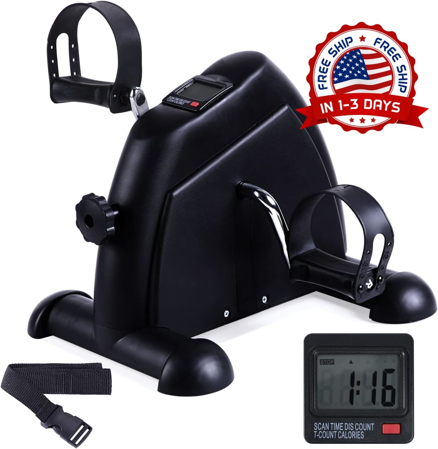 Pedaleador con pantalla LCD y alfombrilla antideslizante en color negro US NUEVO