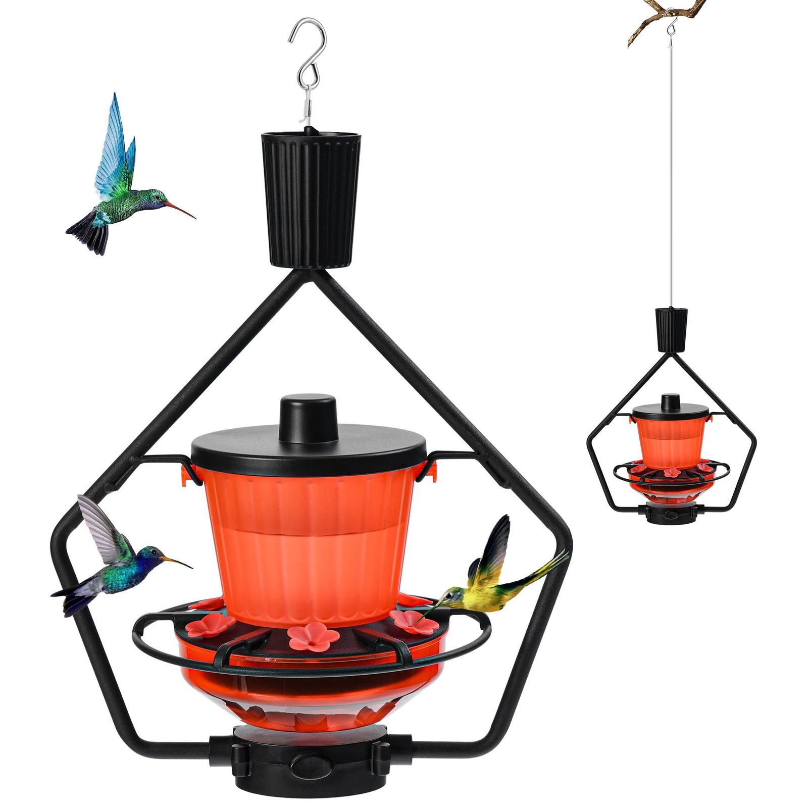 Retractable Hummingbird Feeder – 6 Feeding Ports, Leak-Proof, Black,1 Pack