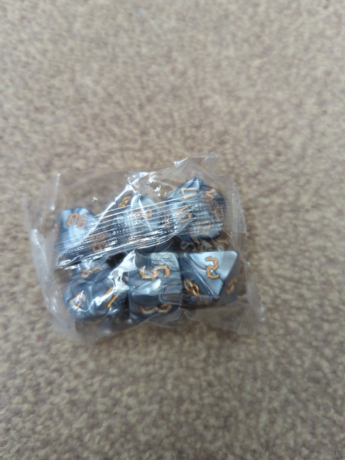 Slate Grey And Gold Dice Set