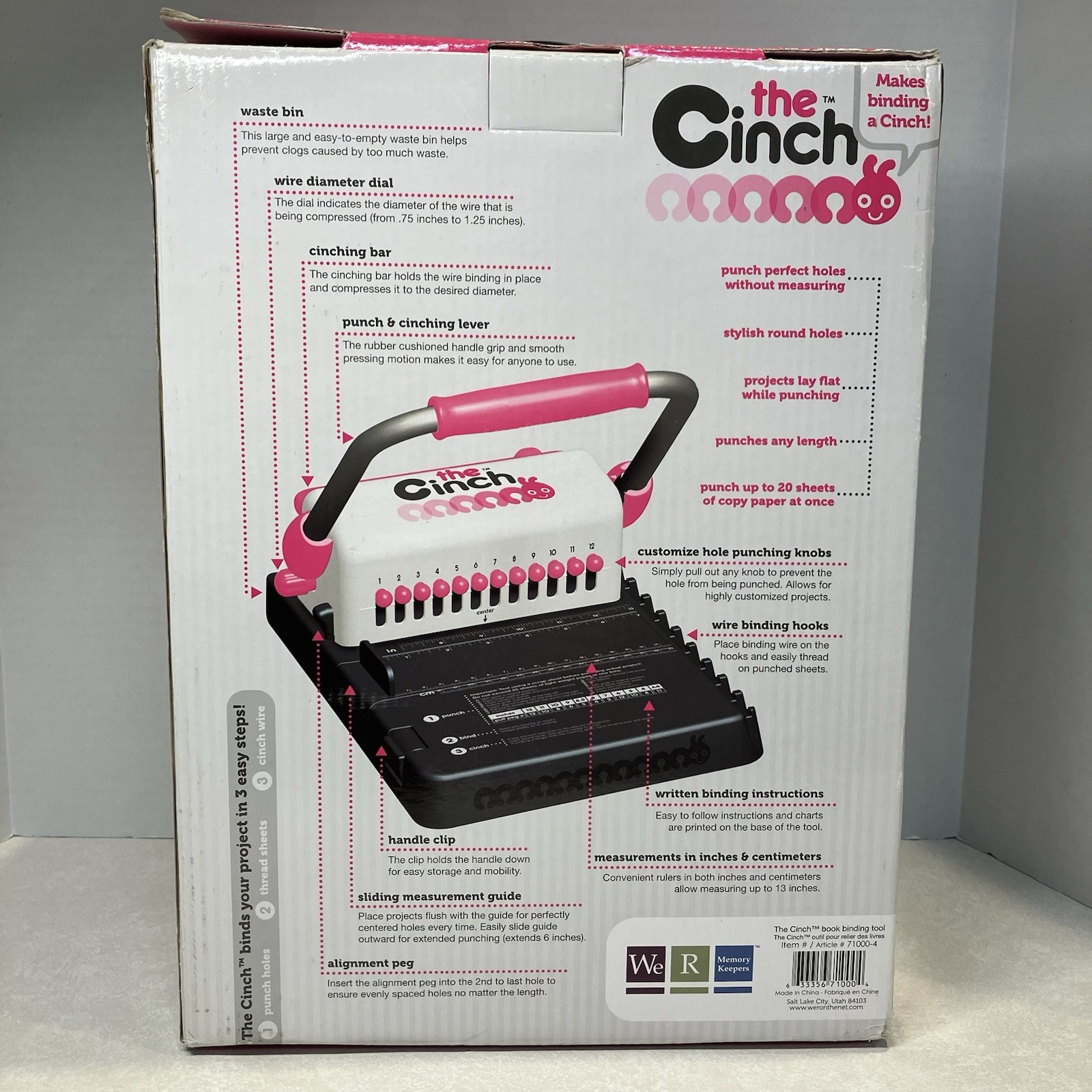 The Cinch Book Binding Machine Tool We R Memory Keepers USED Pink