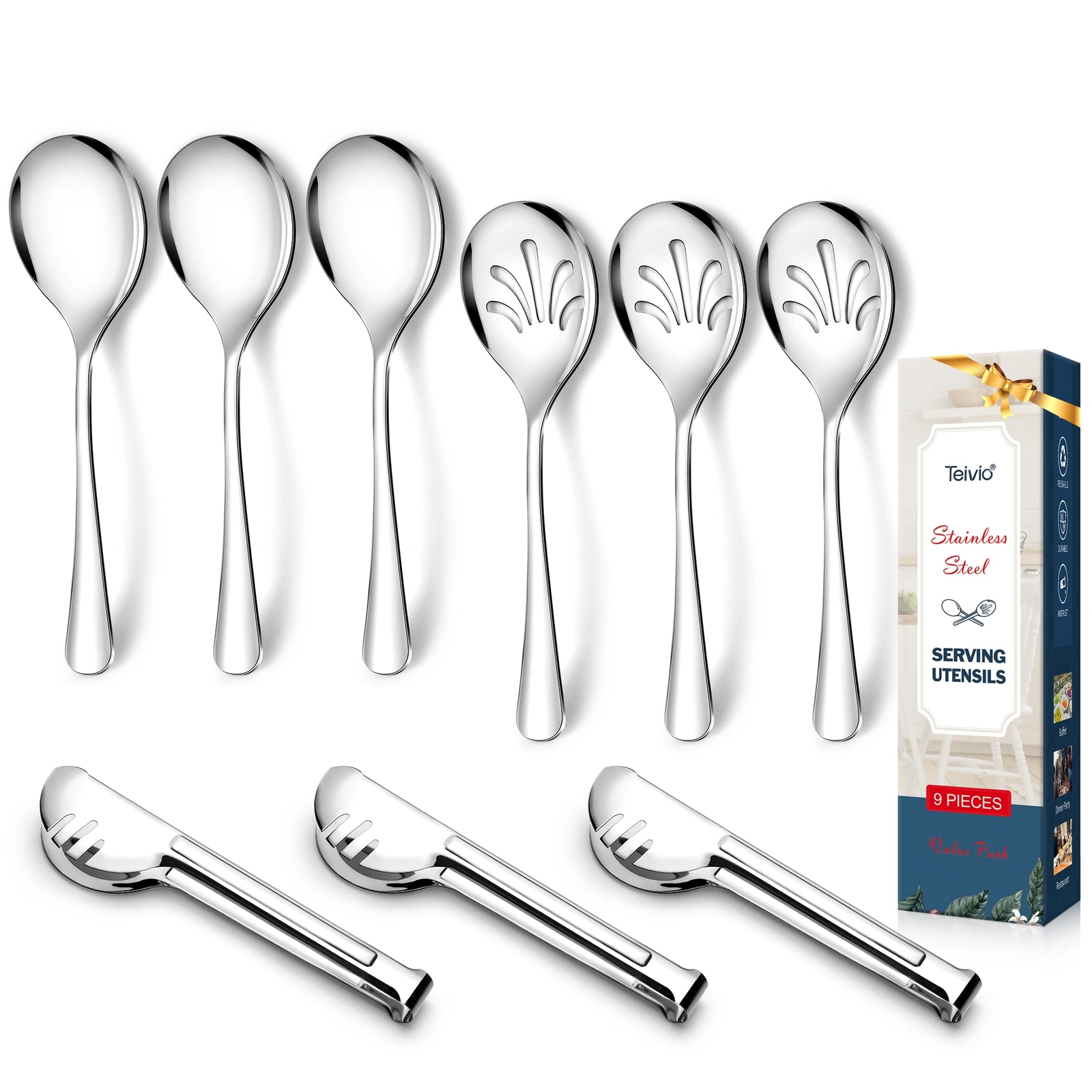 Stainless Steel Metal Serving Utensils Large Set Of 910" Serving Spoons 10" Slot