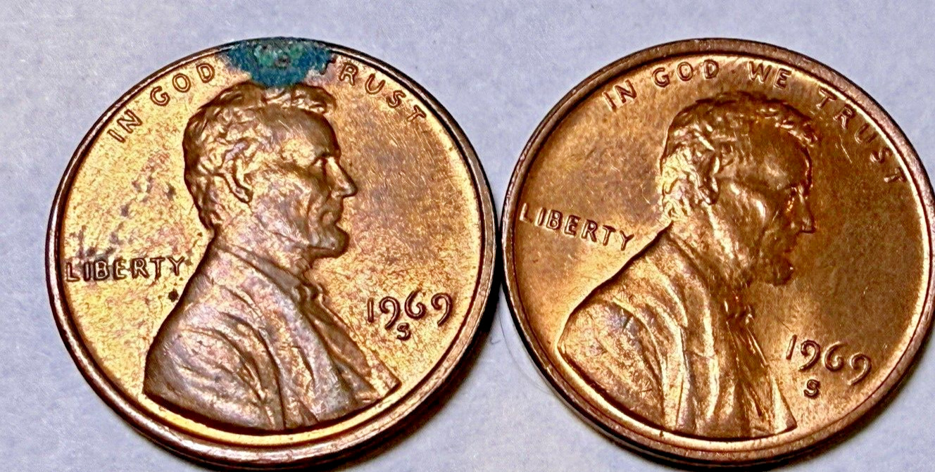 1969-S  Lincoln 1c ~ Slight Off-Center ~ 2nd with Normal Rim ~ Bright Red ~C27