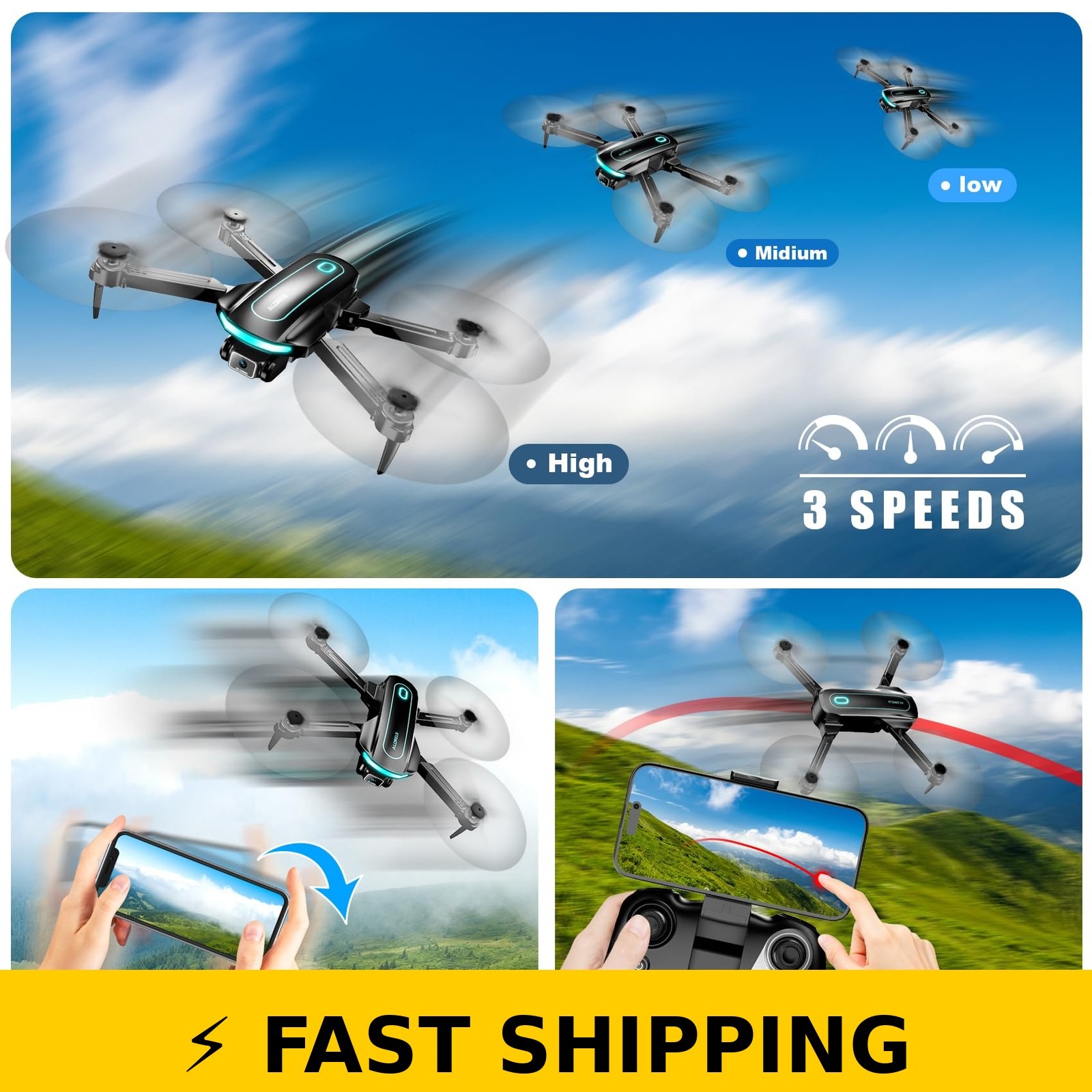 ALORELS 1080P Foldable Mini Drone with Camera, 2 Batteries