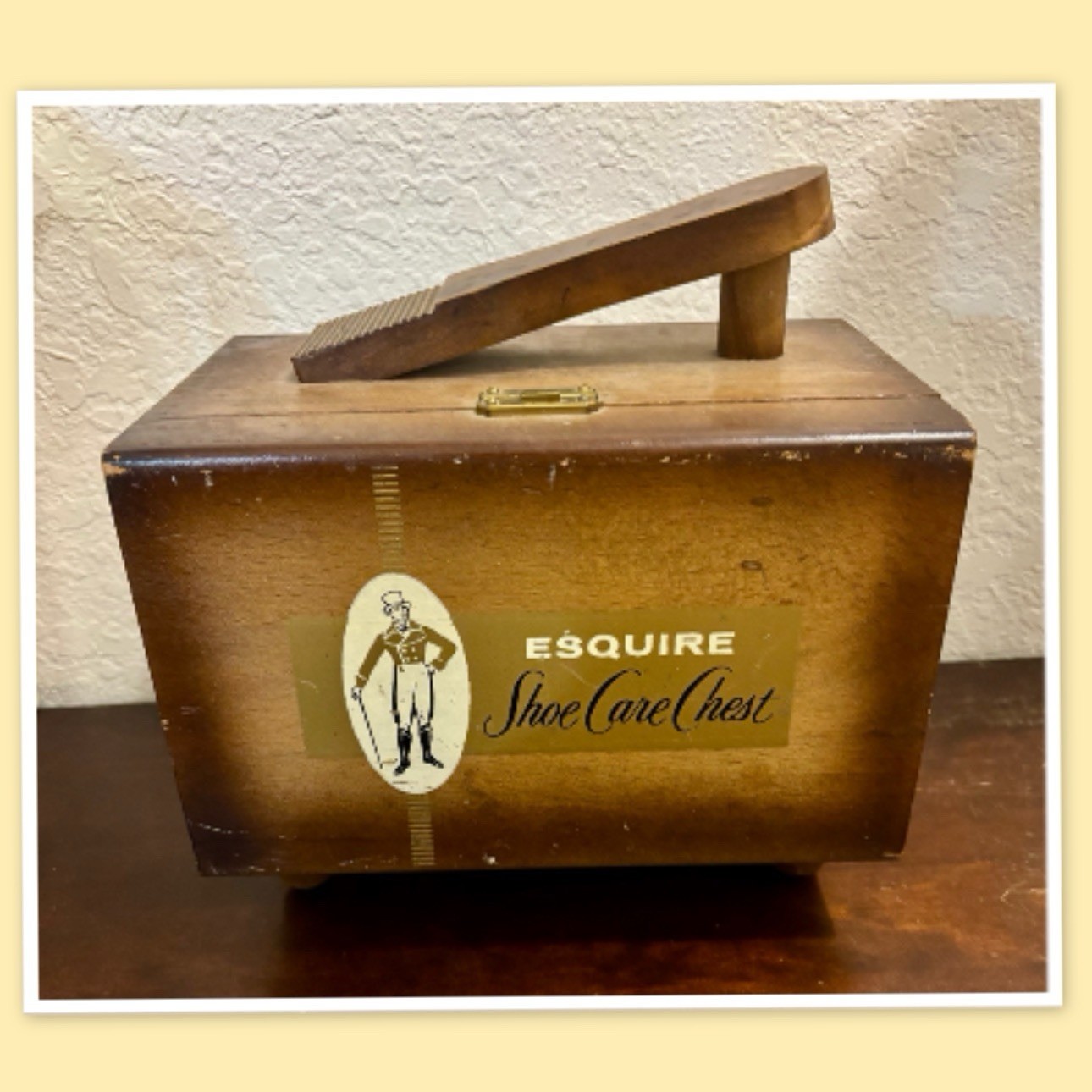 1950s Esquire Shoe Care Chest Box Mid Century Wood Shine Kit Tools Polish VTG
