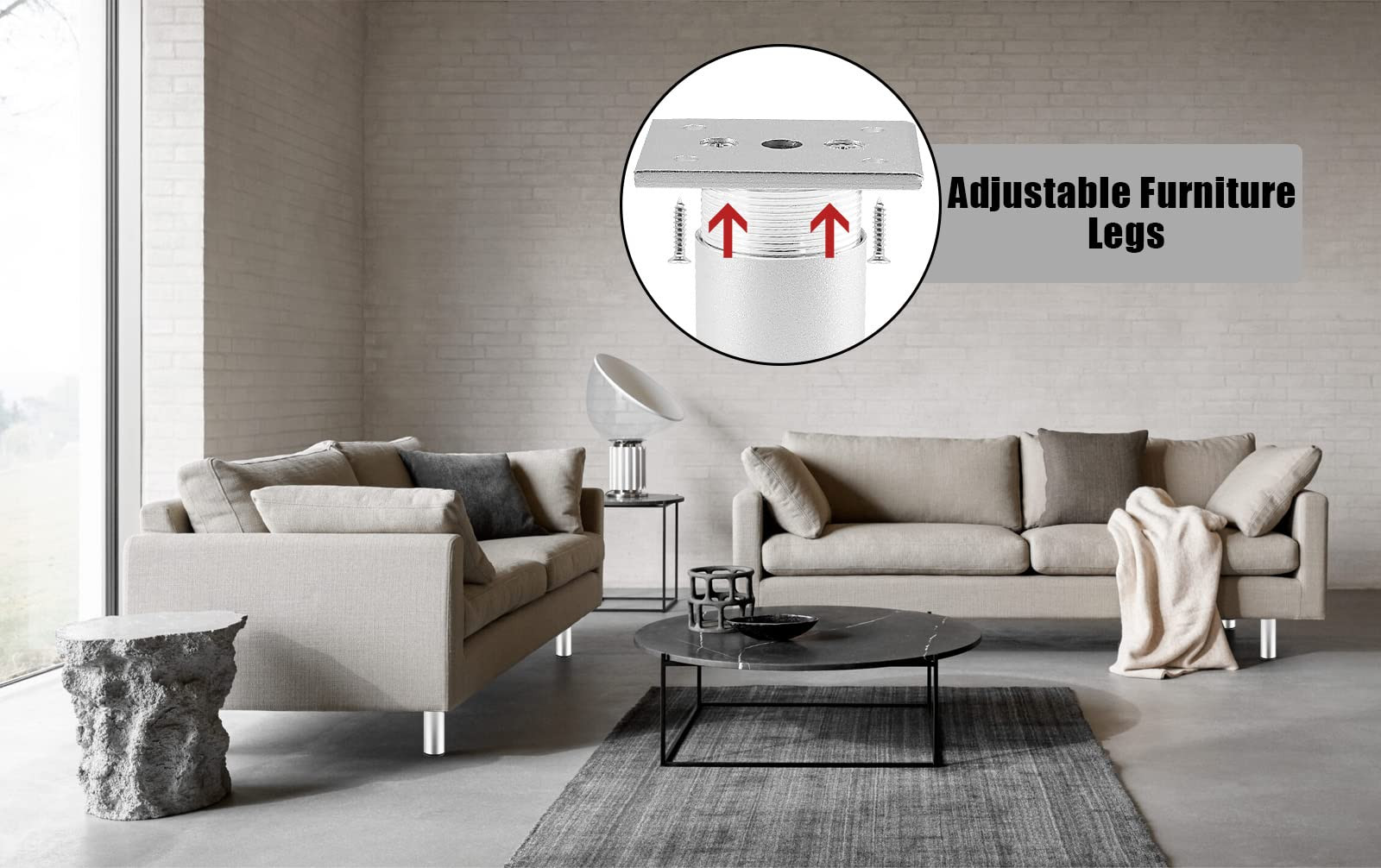 Set of 4 Furniture Legs 6 Inch, Adjustable Aluminum Alloy Cabinet Legs, Metal...