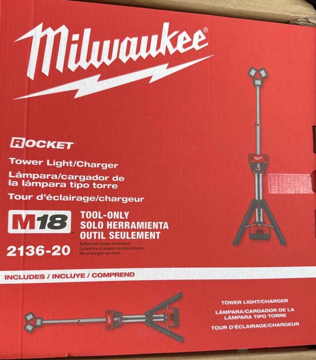 Milwaukee 2136-20 M18 Rocket Tower Light with Charger - Red
