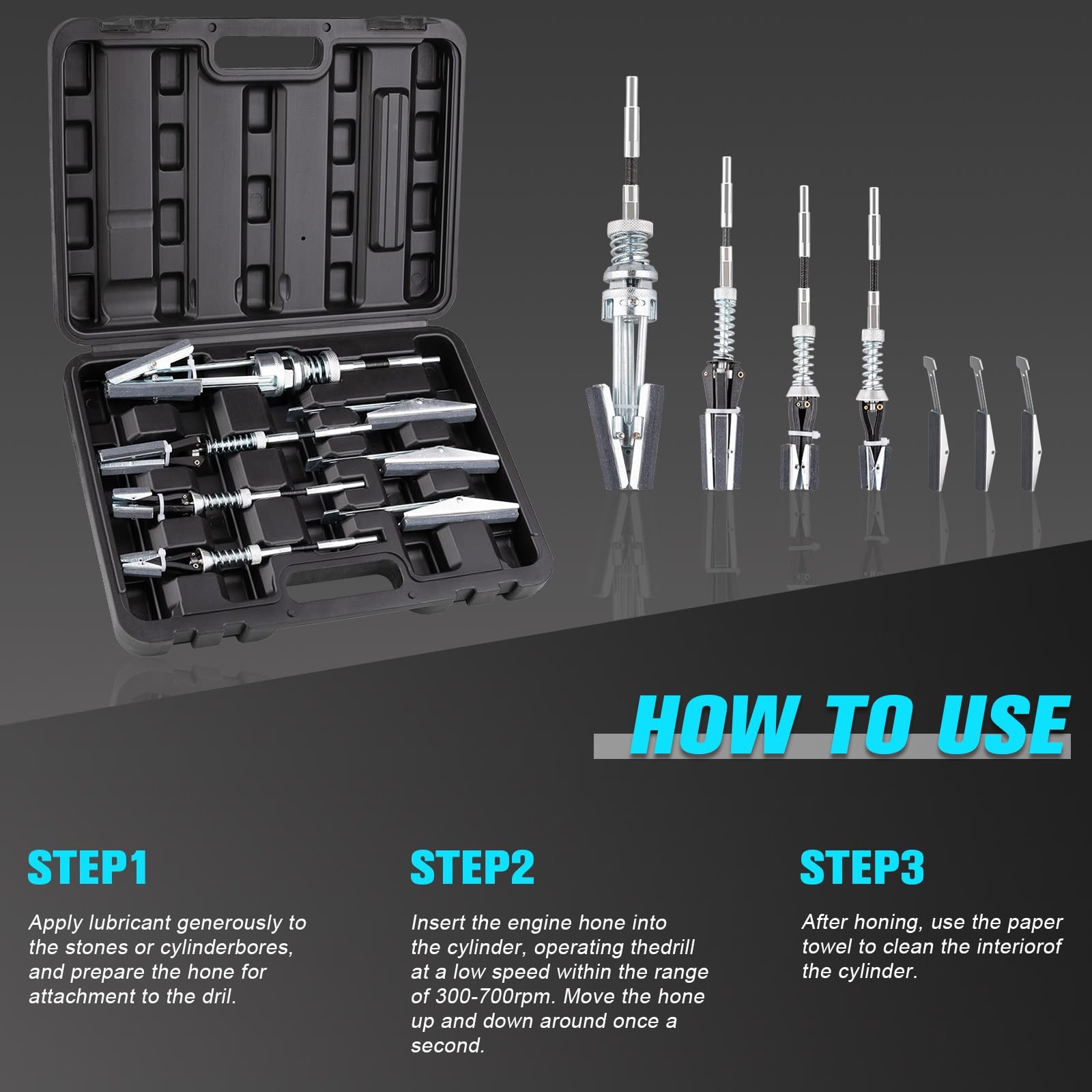 7Pcs Engine Cylinder Hone Tool Kit 3/4 to 7 Adjustable Deglazer Rebuild Engine