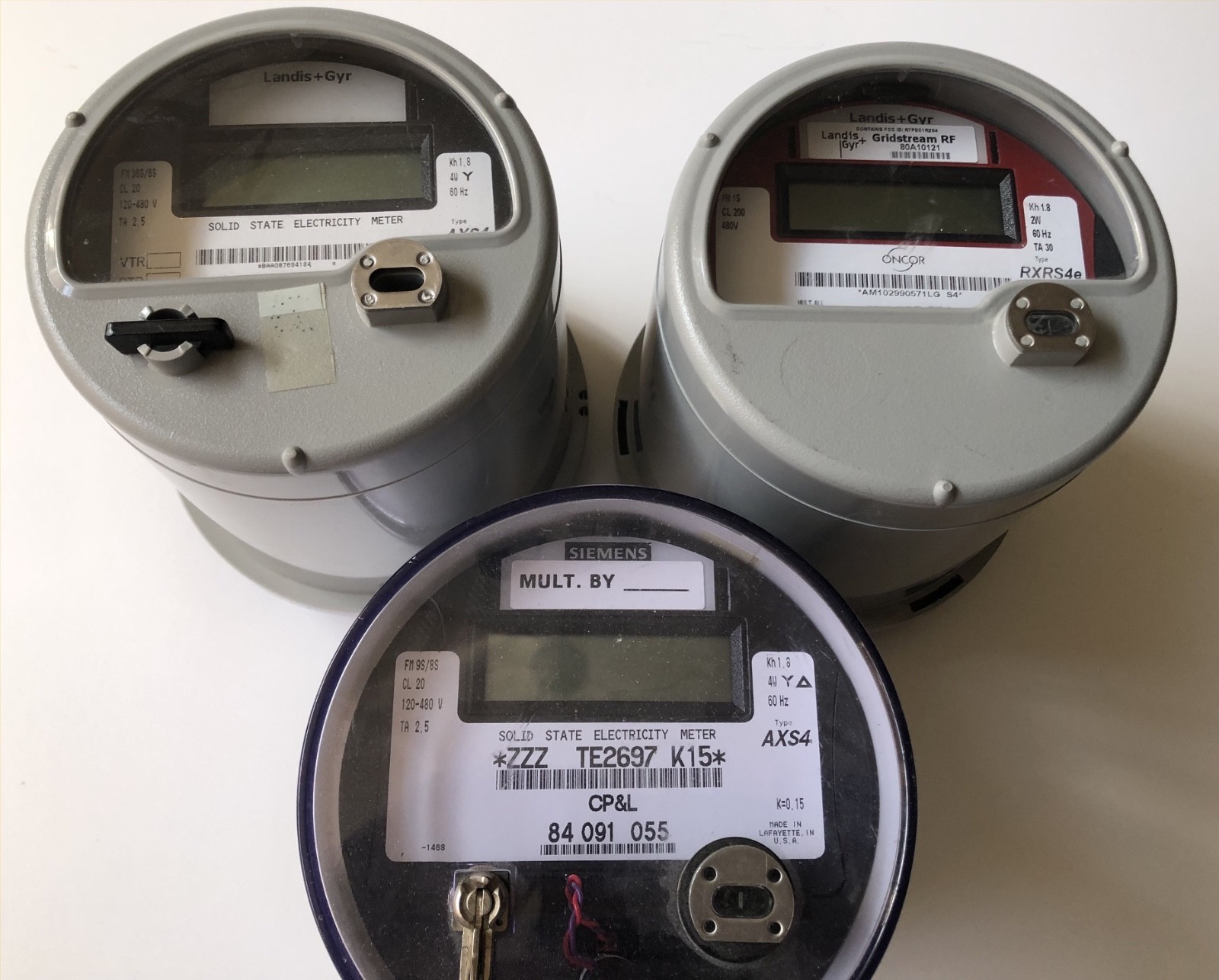 Lot of 3 WORKING Landis + Gyr electricity meter AXS4 FM 9S/8S 120V-480V
