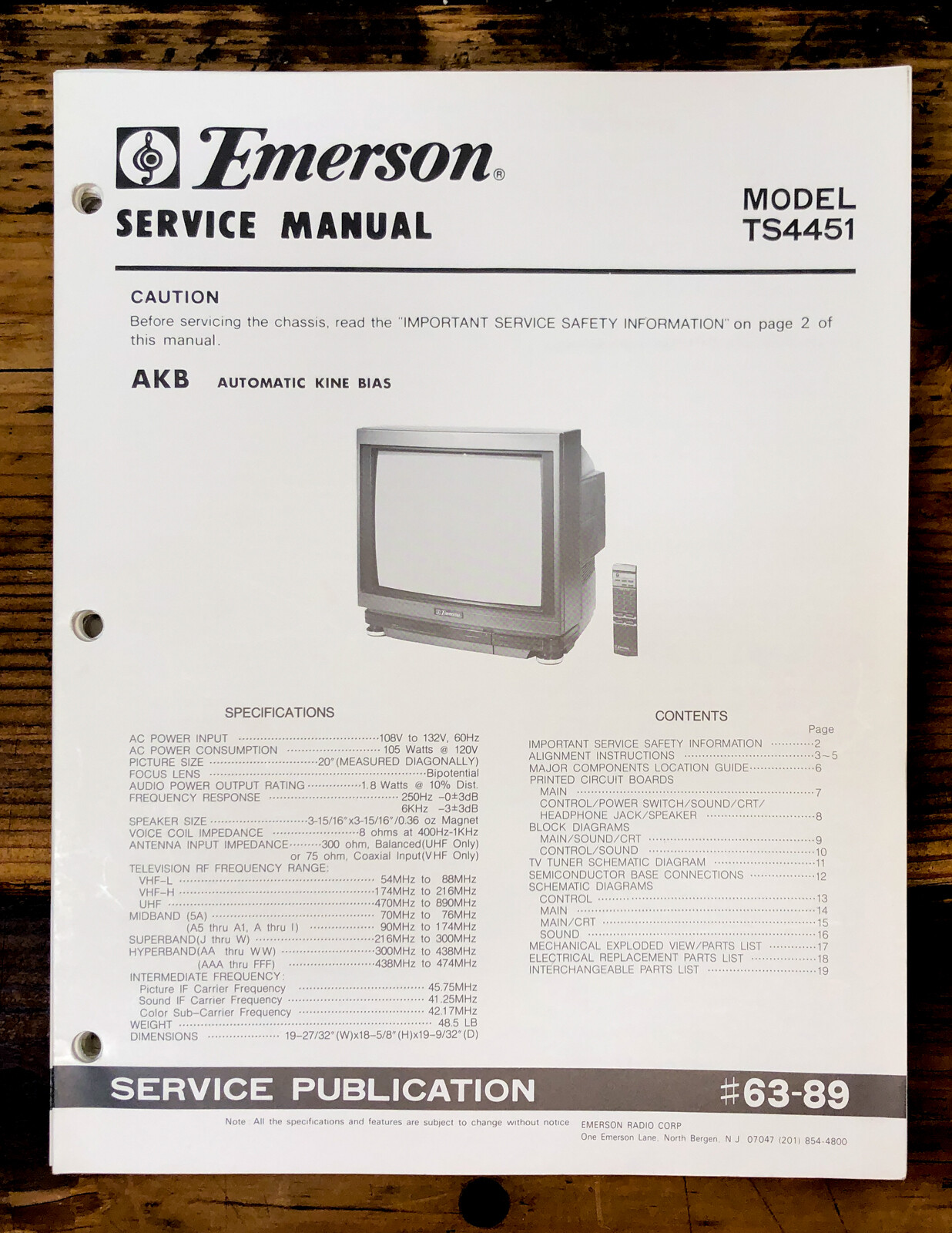 Emerson TS4451 TV  Service Manual *Original* #1
