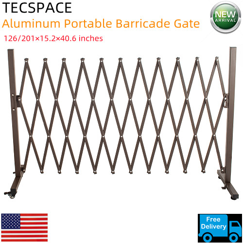 TECSPACE All New 2 Sizes Brown Aluminum Portable Barricade Gate with Casters