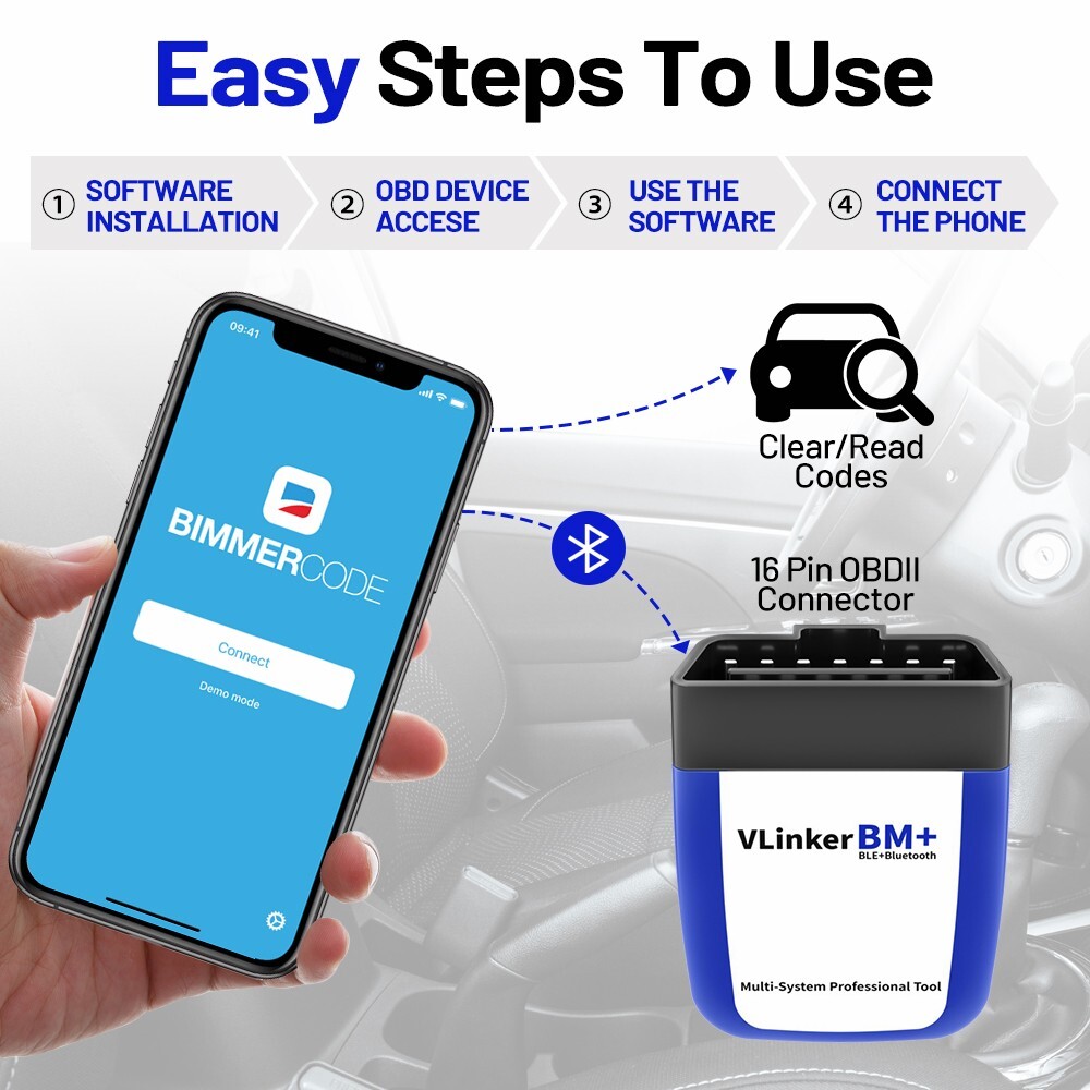 Vgate vLinker BM+ ELM327 OBD2 Diagnostic Scanner Tool BIMMERCODE For IOS Android