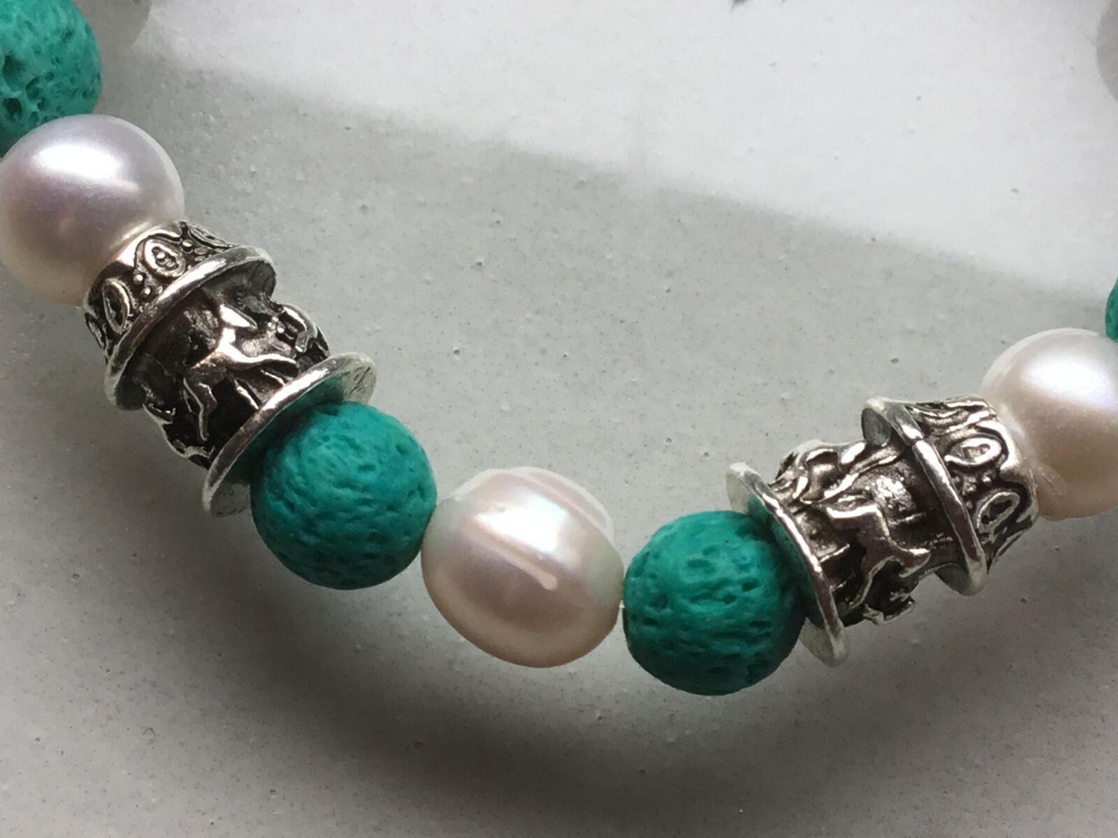 Handcrafted Lava Bead & Real Pearls Essential oil Diffuser Bracelet Handmade