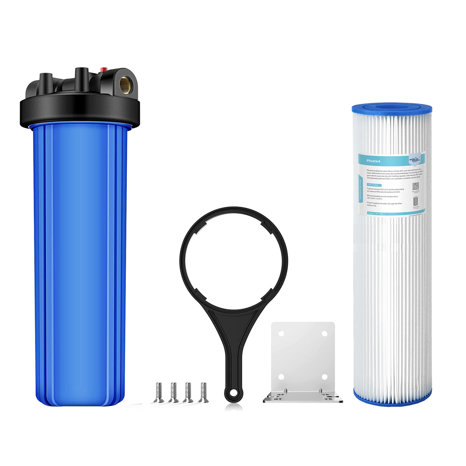 Big Blue Whole House Water Filter Housing 20" x 4.5" Pleated Sediment Filtration
