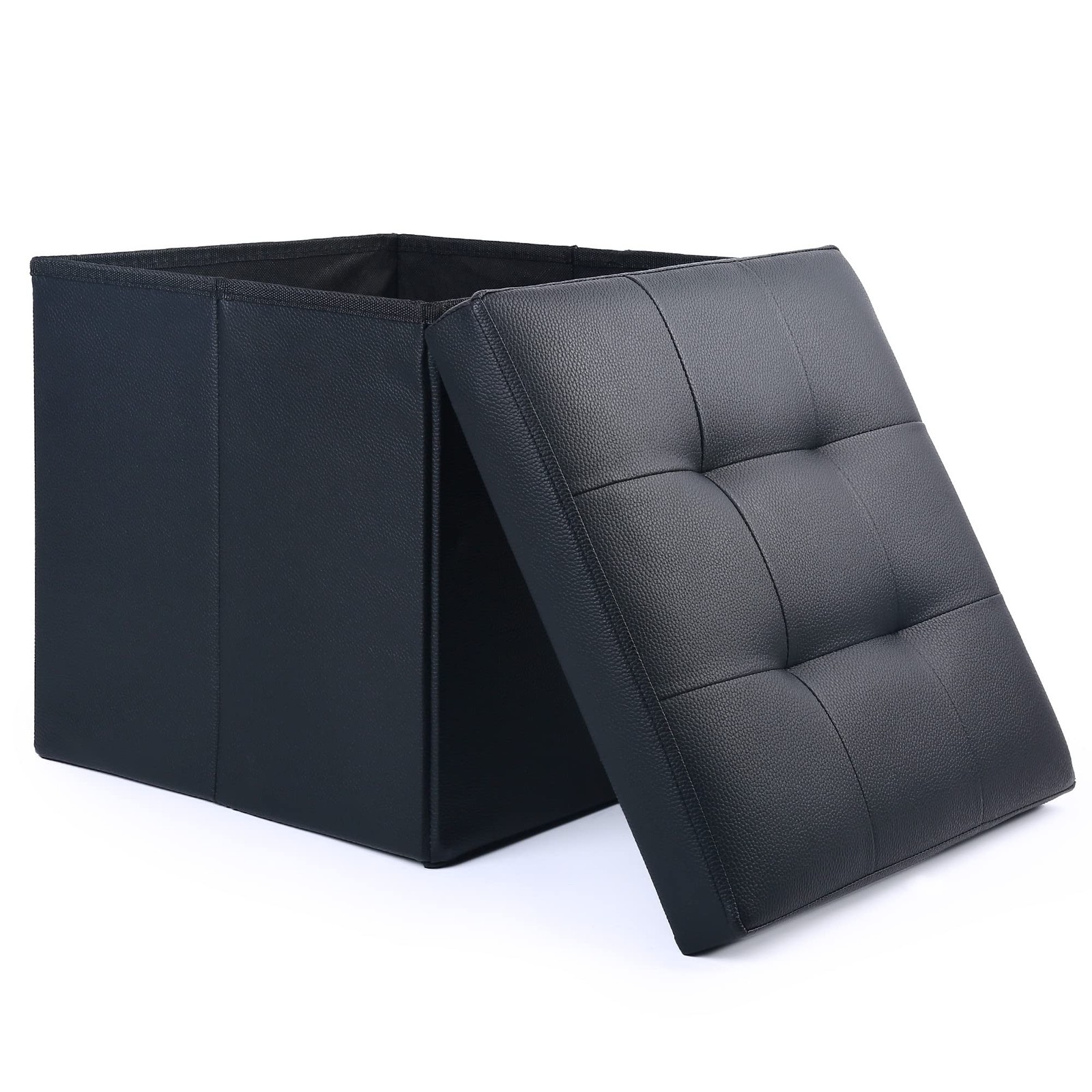 LotFancy Storage Ottoman, Foldable Foot 12"D x 12"W x 13"H, 13'' Cube-black