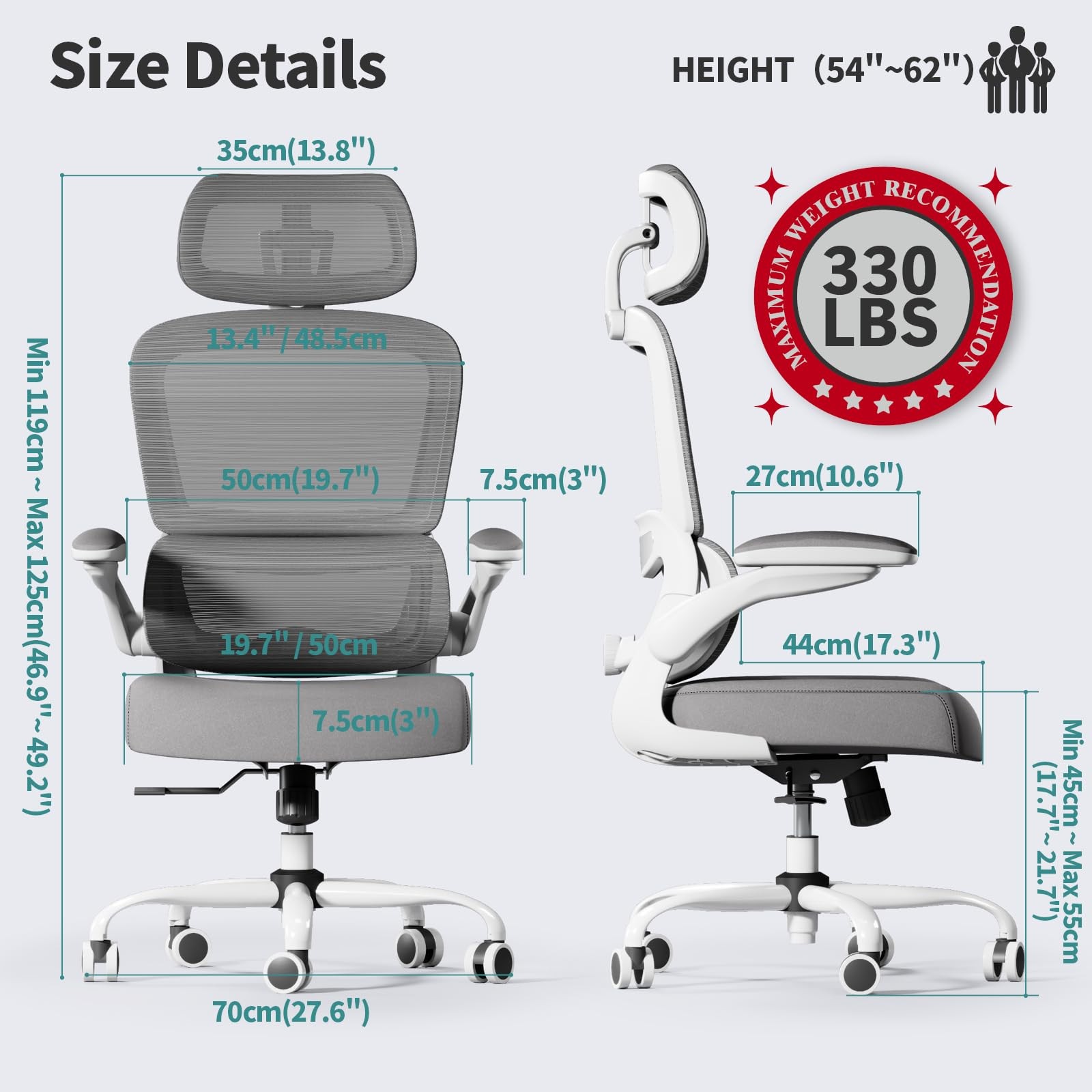 Office Chair Ergonomic Desk Chair, 330 LBS Home Mesh Office Desk Chairs with ...