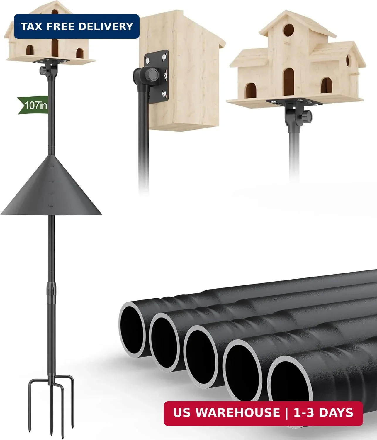 Bird Feeder Pole Squirrel Proof - 107" Heavy Duty Outdoor Bird Feeder Stand, 1-I