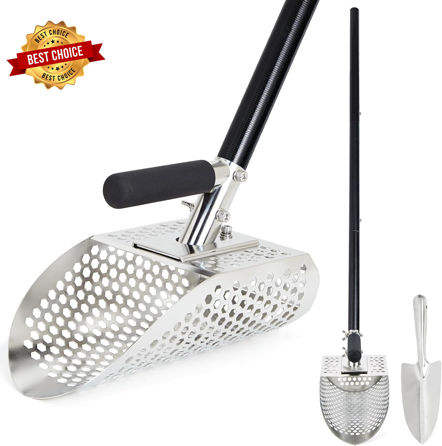 Stainless Steel Sand Scoop for Metal Detecting - Long Fiberglass Handle Shovel