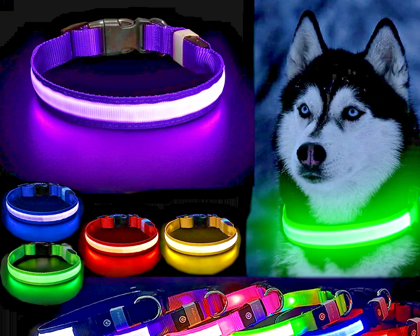 LED Dog Collar Adjustable Glow Light Safety Flashing Pet Neck Strap Waterproof