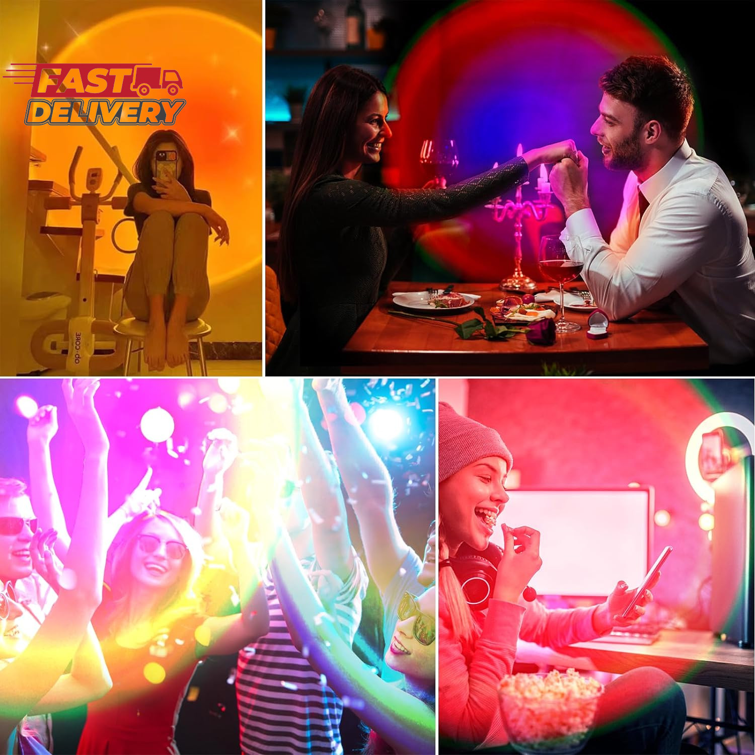 Sunset Lamp Projector, Rainbow Projection Led Lights with Remote, 16 Colors Mult