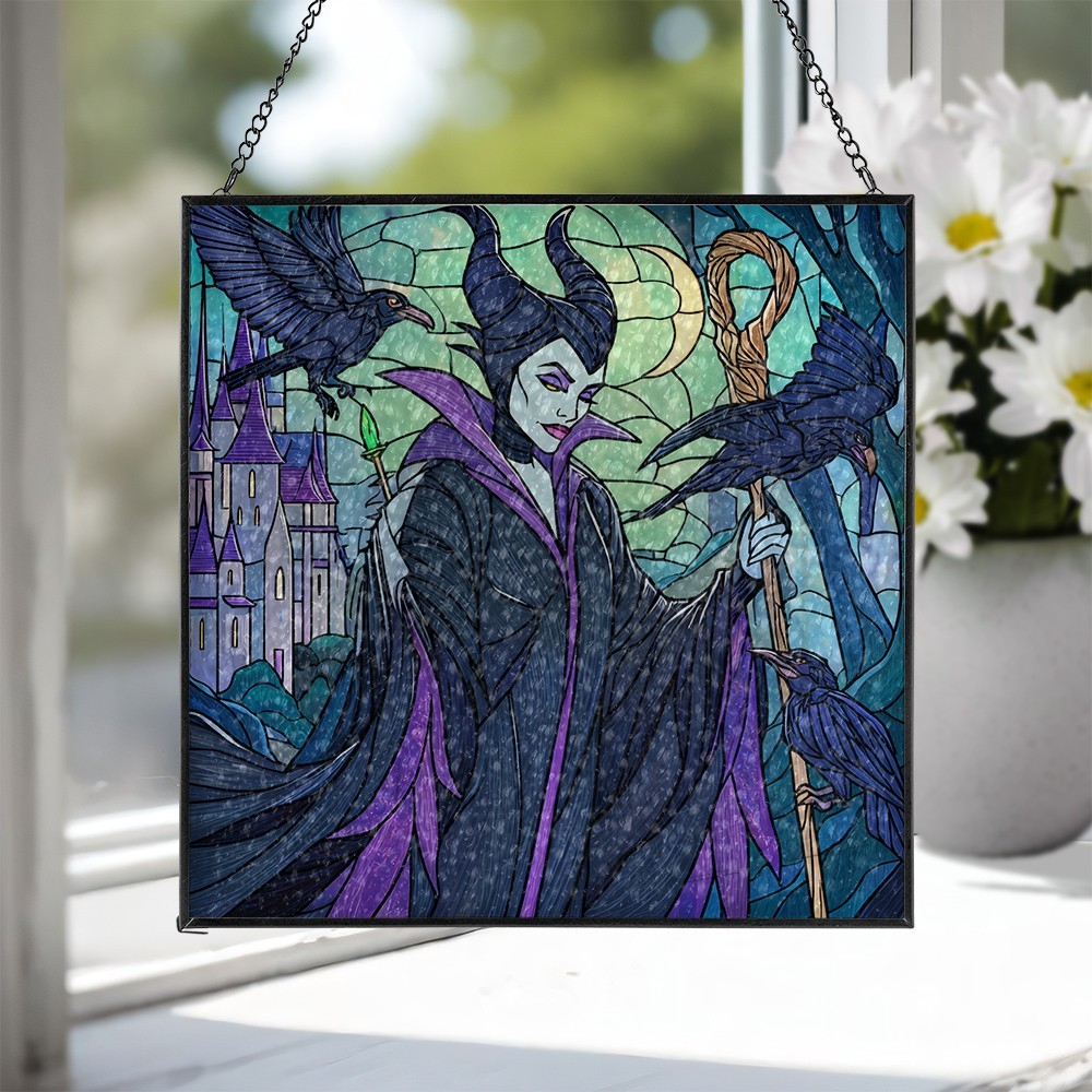 Maleficent Square Stained Glass Suncatcher, Maleficent Window Hanging