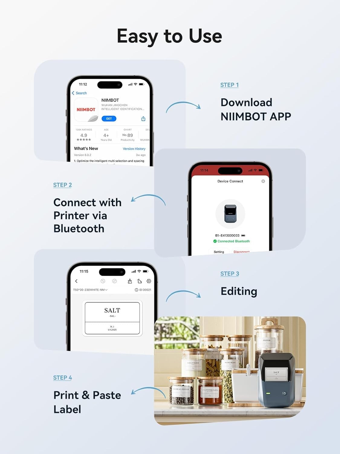 NIIMBOT B1 Label Maker Machine – 2" Bluetooth Thermal Label Printer with Tape