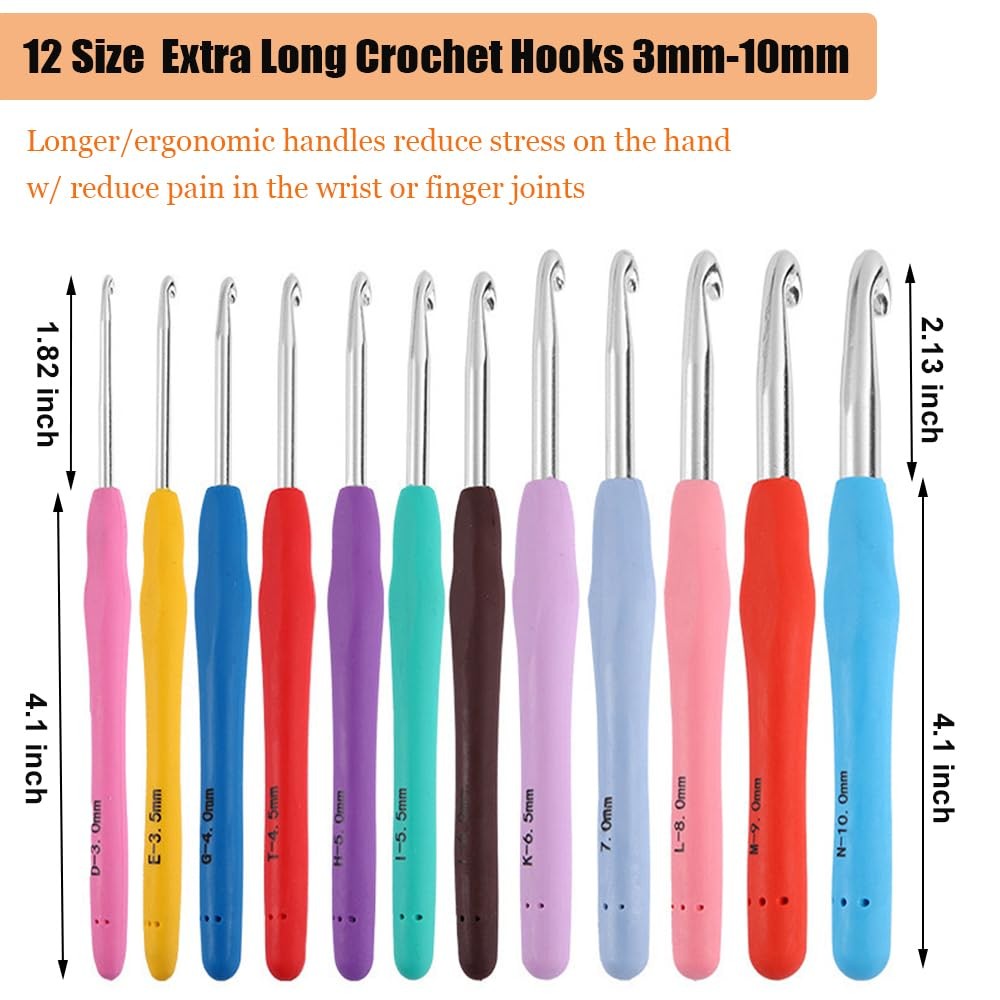 21 Sizes Crochet Hooks Set,Ergonomic Crochet Hook with Case for Arthritic Han...