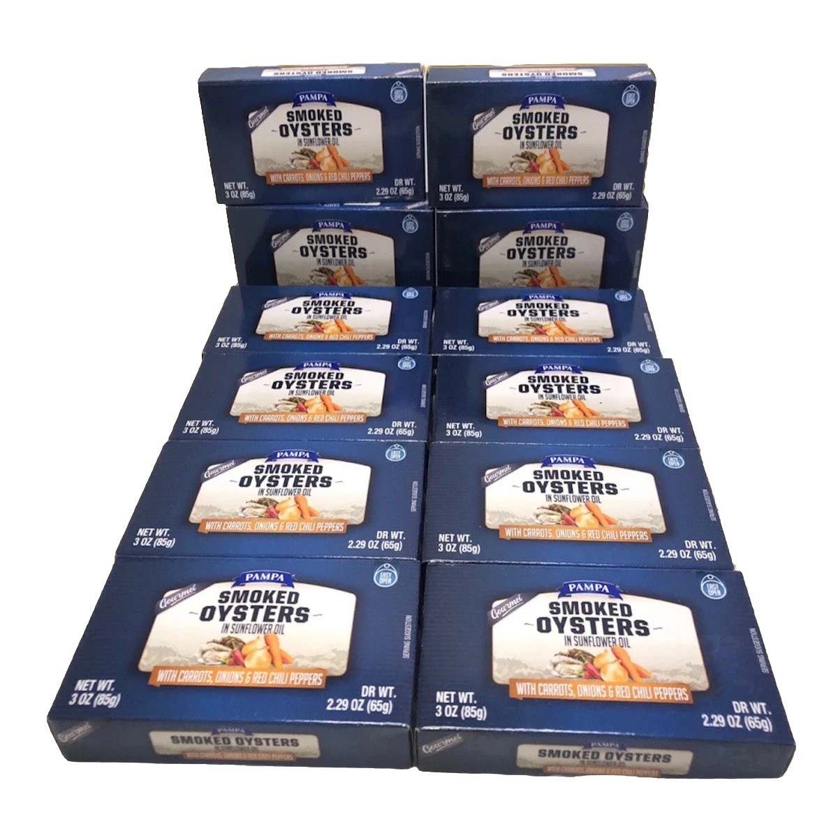 SMOKED OYSTERS IN SUNFLOWER OIL Pampa  ( 12 Pk - 3 OZ. TINS) Exp.2027 ( 12 Cans