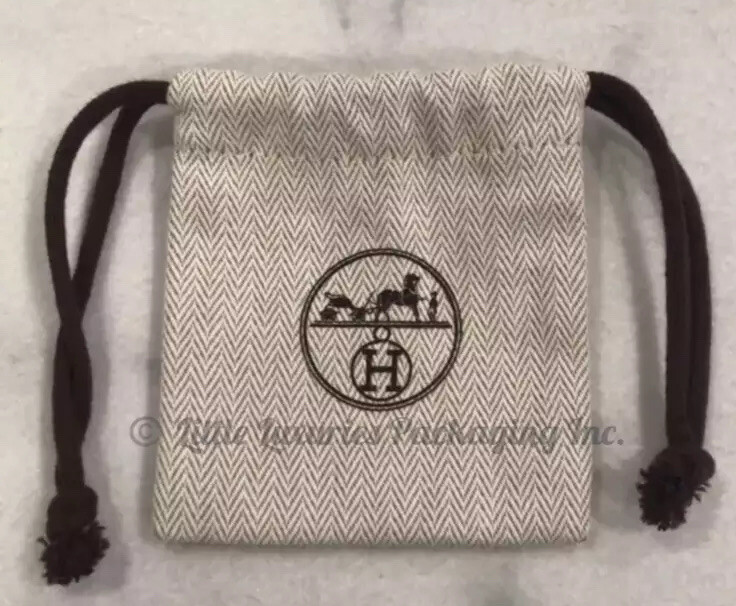 BRAND NEW Authentic Hermes Mini Lock & Keys Drawstring Dust Bag Pouch 3.5 x 3.75