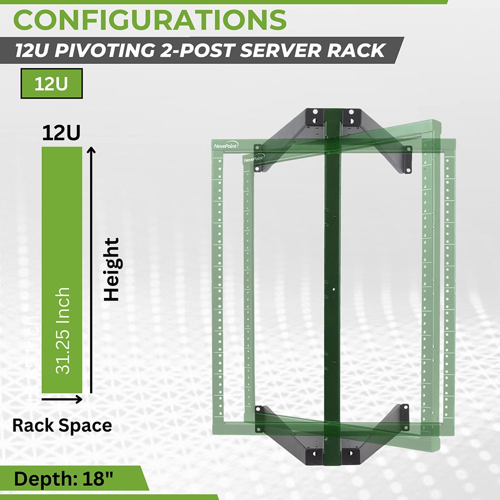 12U Wall Mount Flat Pack Pivoting Open Frame Network Server Rack Low Profile