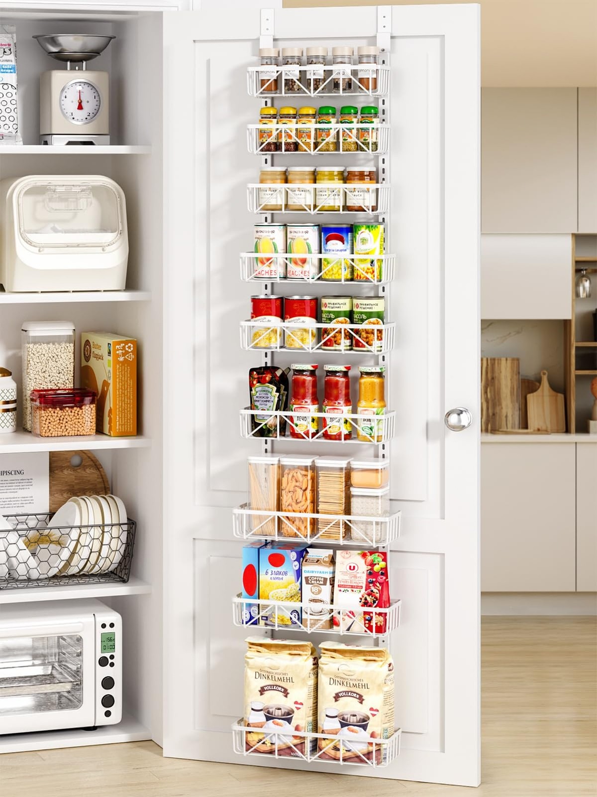 Delamu Narrow 9-Tier Over the Door Pantry Organizer, Adjustable Pantry Storag...
