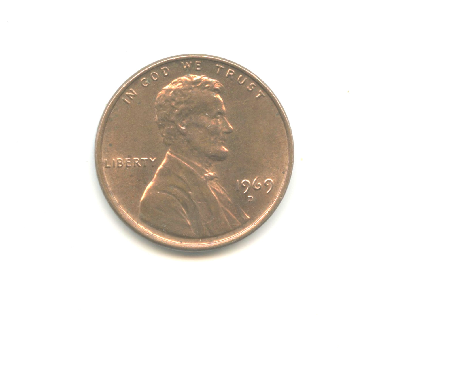 1969 D United States Penny--floating Roof--error