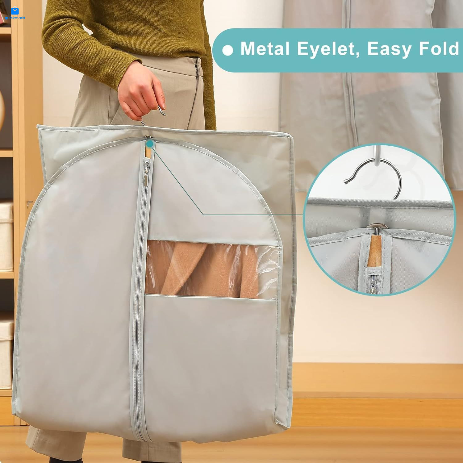 4 Pack - 65" Dress Garment Bags for Hanging 4 - - Grey, Grey