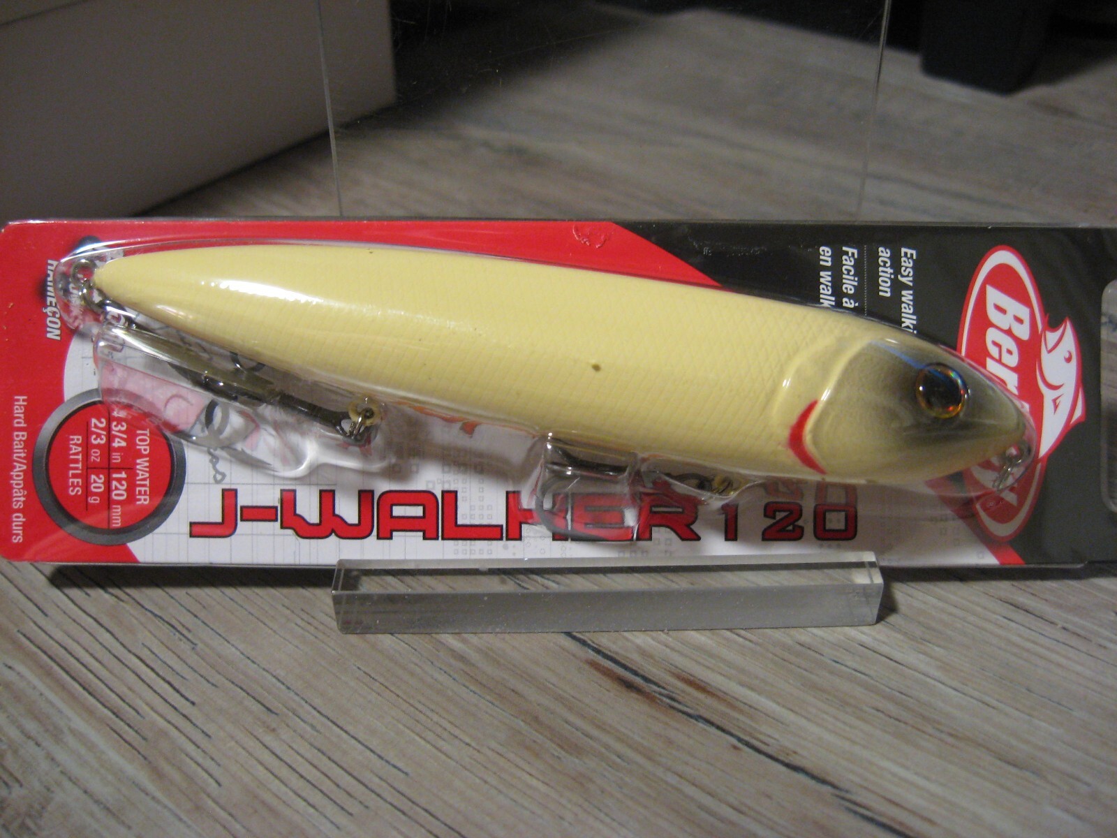 Berkley 4.75" J-Walker 120 Top Water Fishing Lure 2/3 Oz Rattles - Bone Color