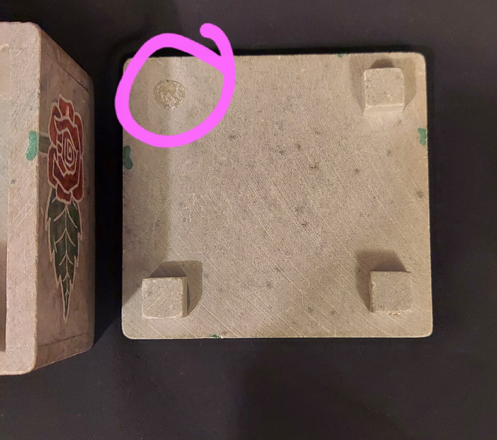 Carved Stone With Handpainted Roses Trinket Box