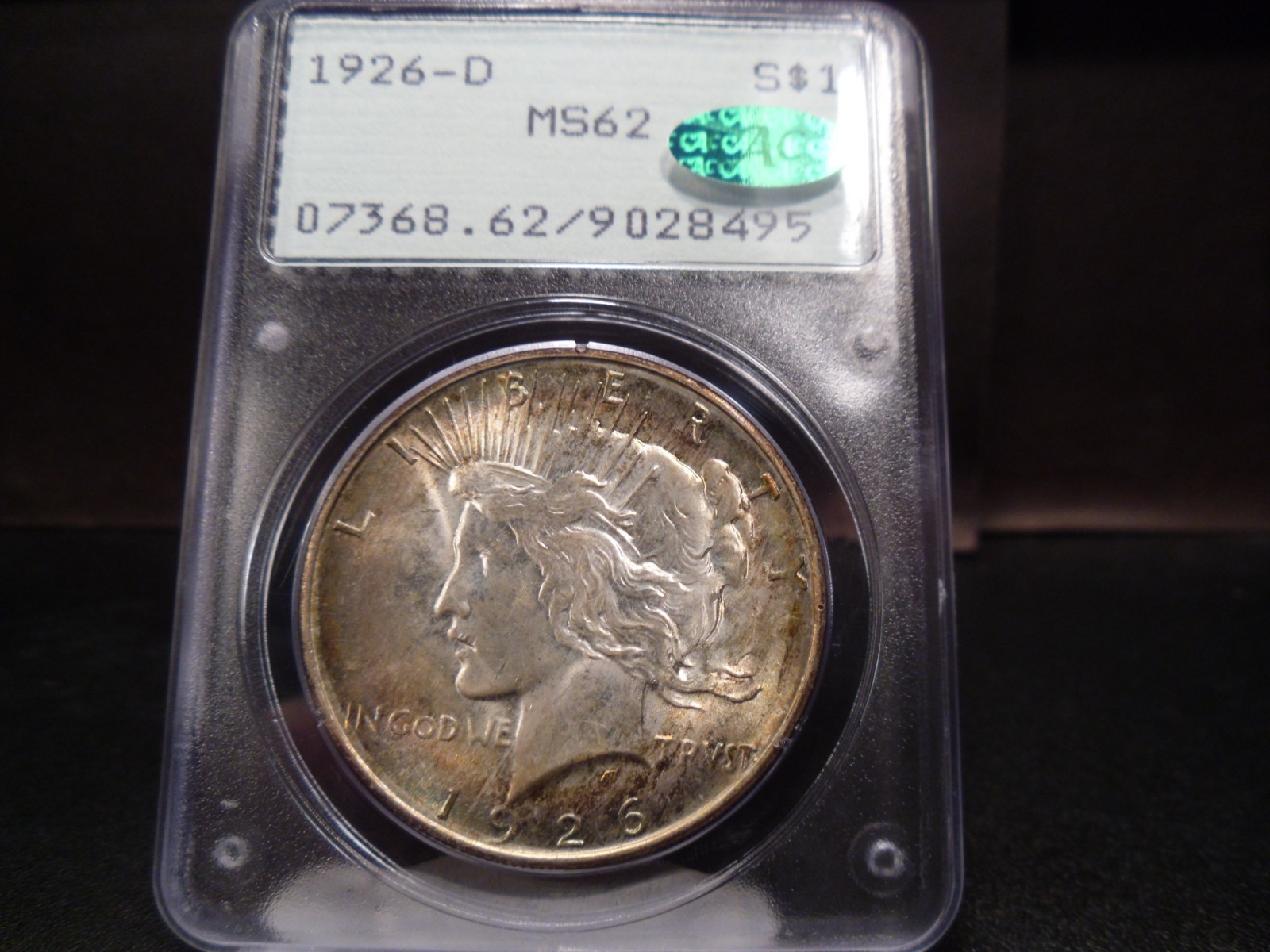 1926-D MS62 Peace Dollar PCGS/CAC Certified - White/Color/1st Generation Holder