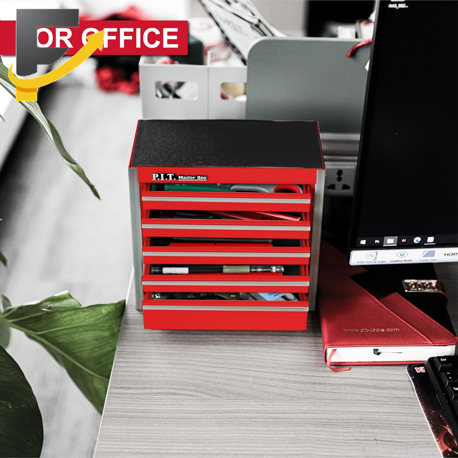 Mini Red Tool Box Portable 5-Drawer Micro Roll Cab Steel Tool Box with Liner Red