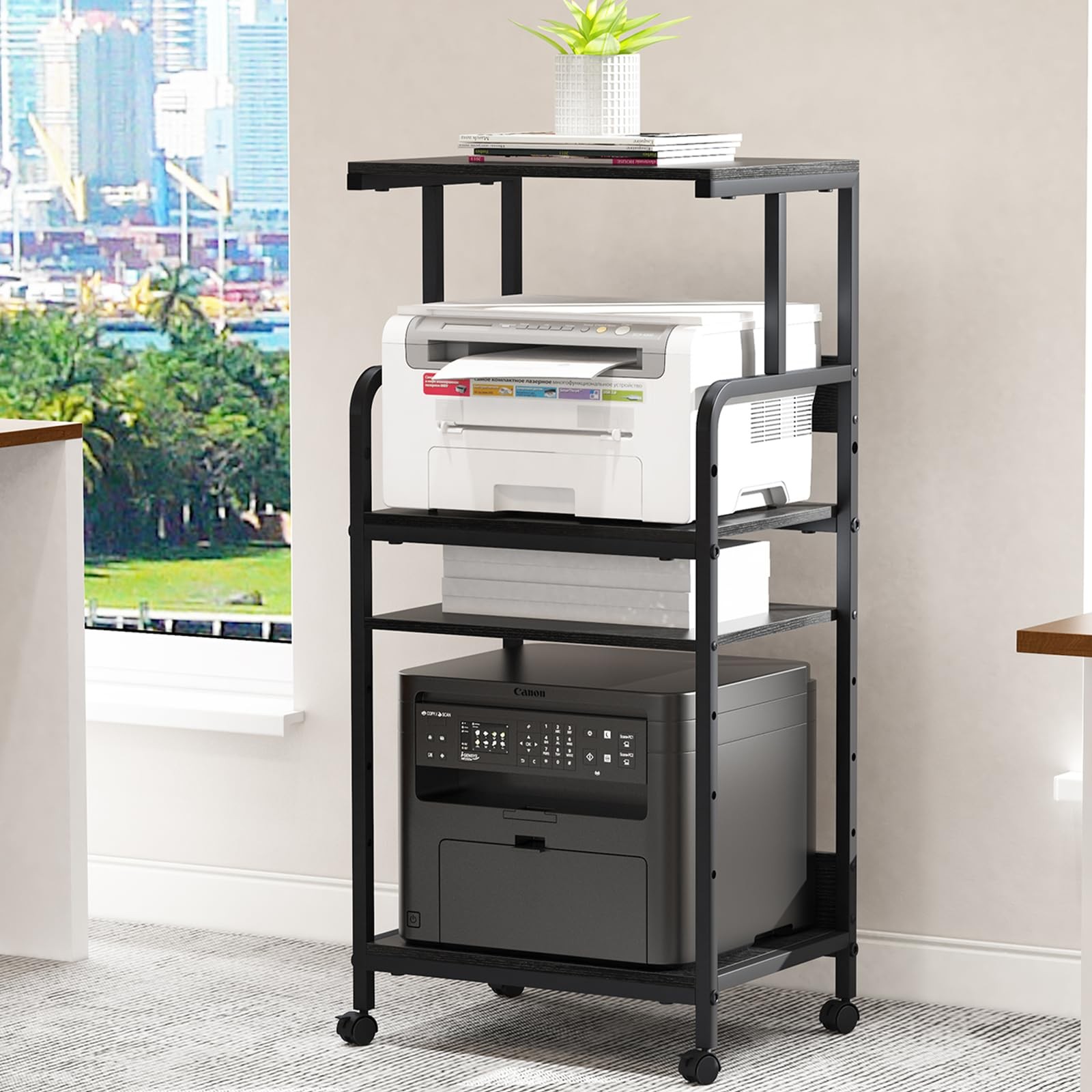 4 Tier Stand with Storage Shelf, Tall Mobile Printer Table for Home Office, A...