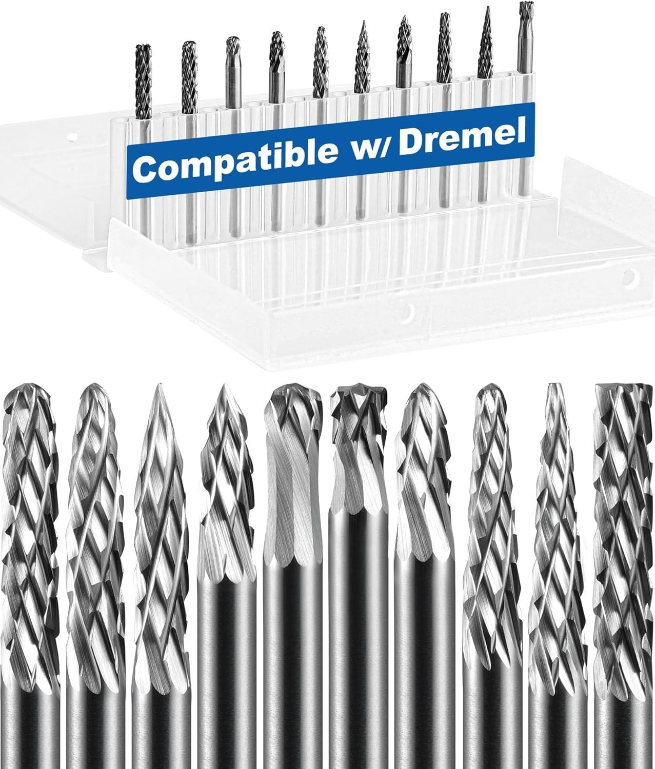 10Pcs Carbide Burr Set Bits 1/8" Shank Compatible with X-Small, Silver Grey