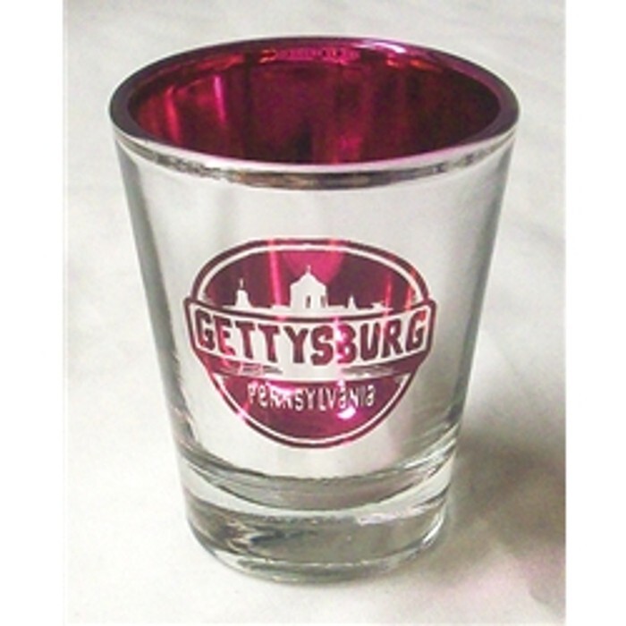 GETTYSBURG PENNSYLVANIA FOIL PINK LOGO GLASS SHOTGLASS NEW