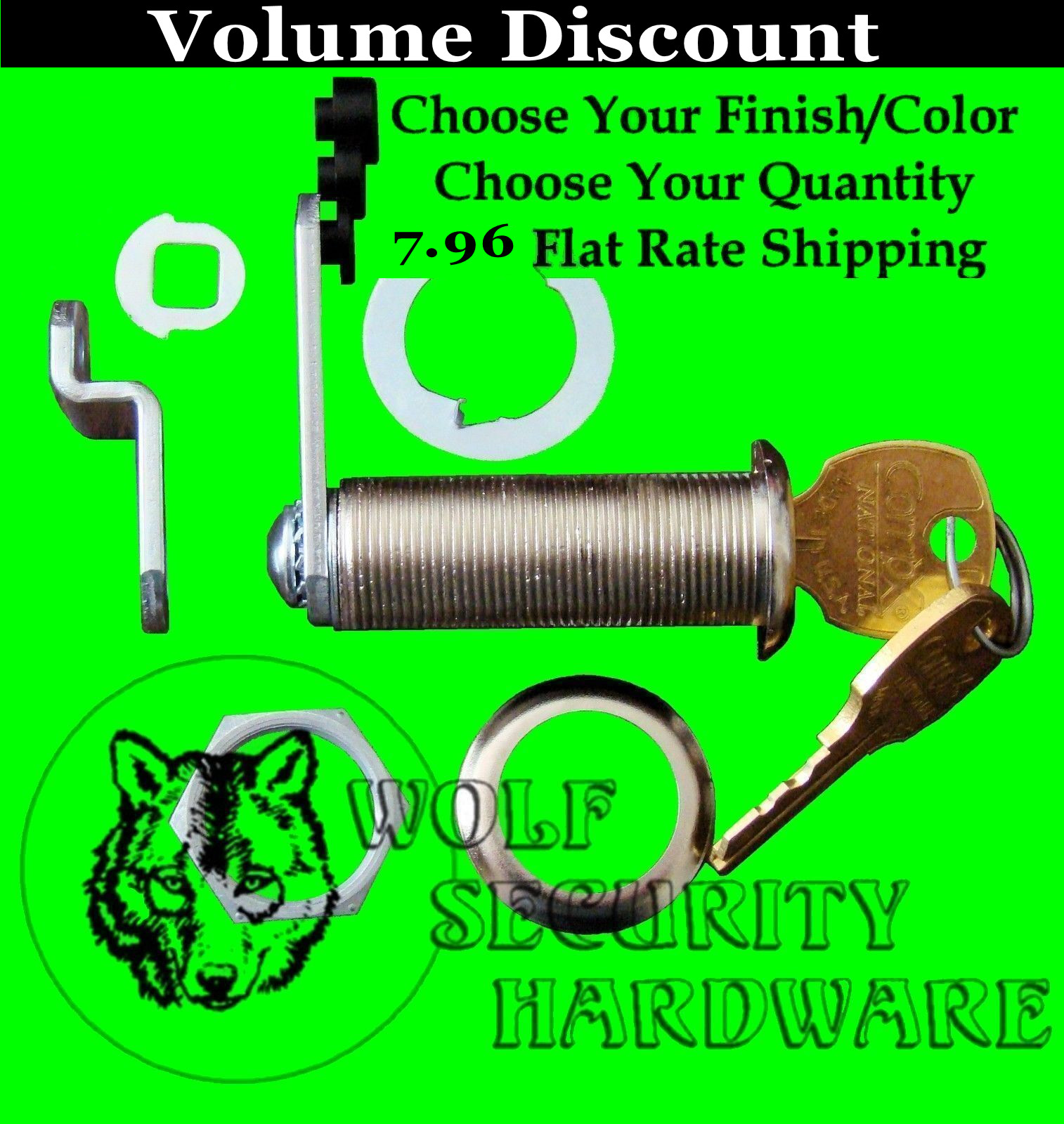 National Compx Cam Cabinet Lock 1 7/16 Length KEYED ALIKE Chrome Brass Antique