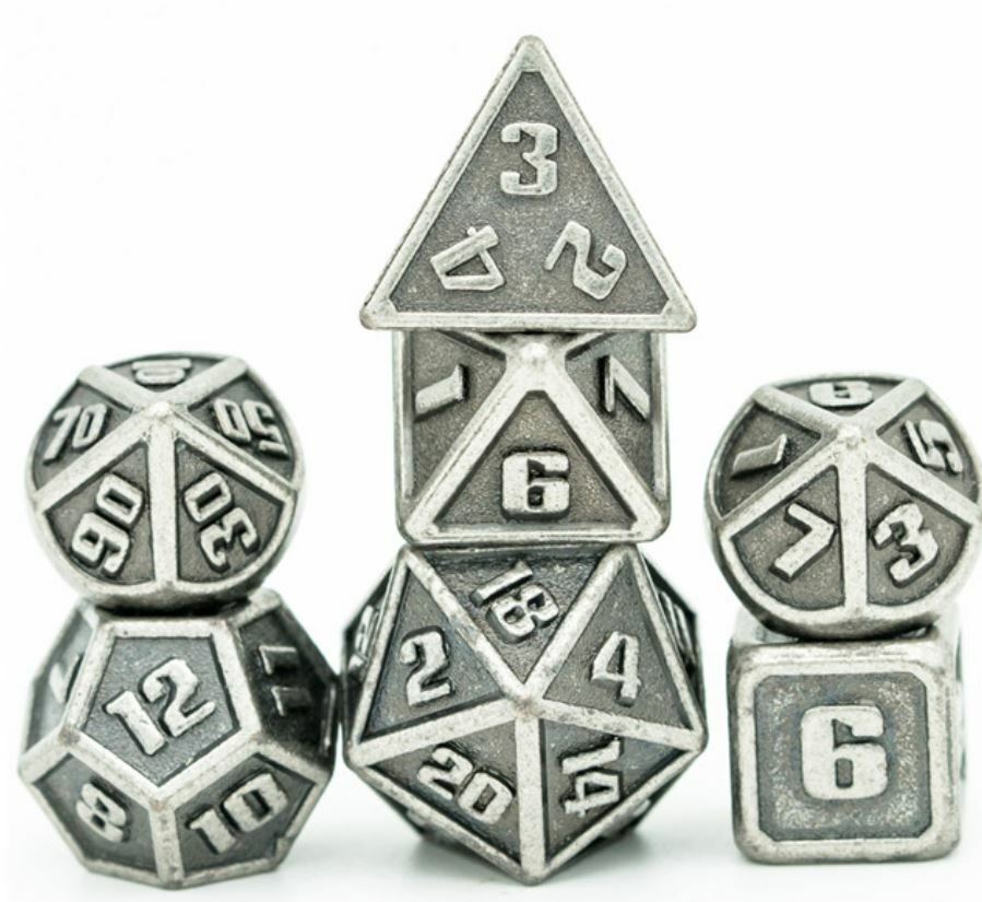 Silver Mini Metal 7 Dice Set - Polyhedral RPG DnD Dungeons and Dragons AD&D d20